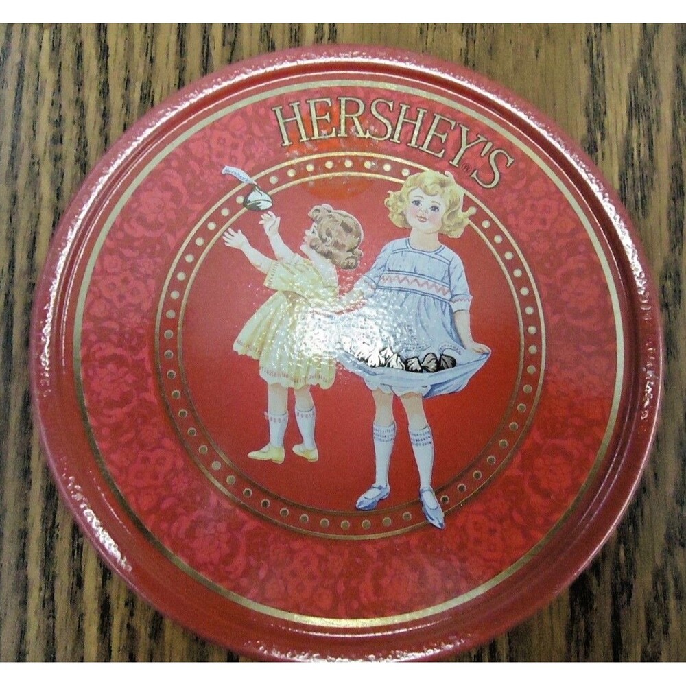Hershey's Tin Collectors Chocolate Kiss Red 4.5" Round Metal Tin 1995 Girls